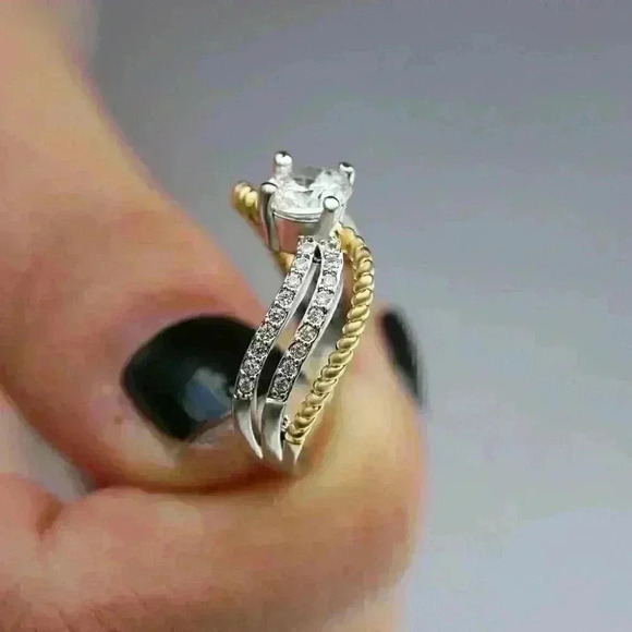Beautiful Two-Tone 14k Gold Over Sterling Silver Diamond Ring - Picture 2 of 4
